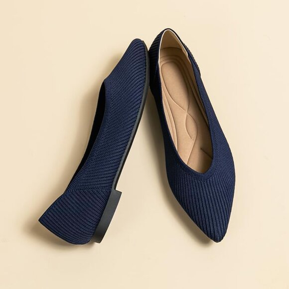 Women's Pointed Toe Knit Ballet Fashionable and Comfortable Dressy Flat Blue - Picture 3 of 6